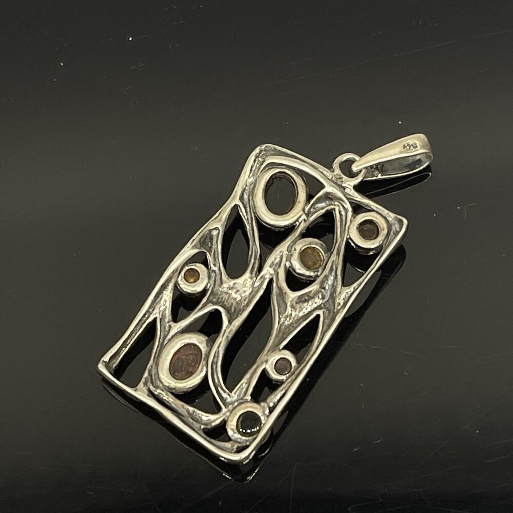 Multicolor Genuine Amber Rectangular Pendant 925 … - image 2